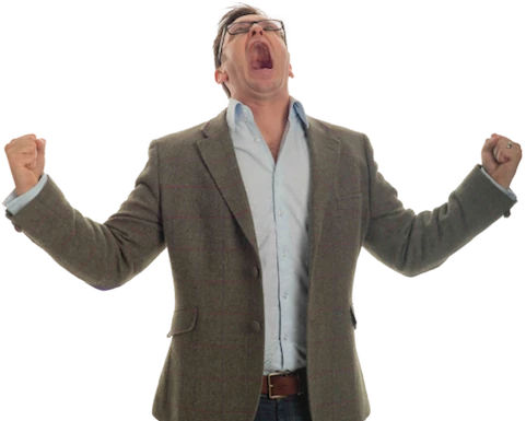 Paul, fists up, roaring.